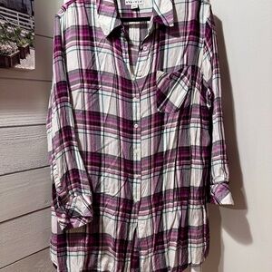 Ava & Viv Plaid Button Down Shirt - Purple and White